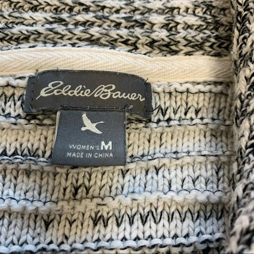 Eddie Bauer Womens Marled Gray Black Shawl Collar Zip Cardigan Sweater‎ M 9646